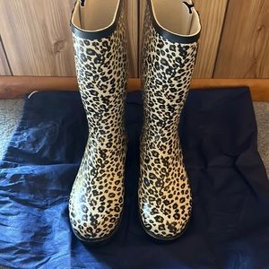 Leopard print rubber rain boots